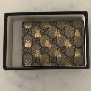 Gucci Bees GG Monogram Card Case Wallet Leather